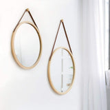 NNEDSZ HOME Hanging Round Wall Mirror 45 cm - Solid Bamboo Frame and Adjustable Leather Strap for Bathroom and Bedroom