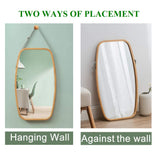 NNEDSZ HOME Hanging Full LengthWall Mirror - Solid Bamboo Frame and Adjustable Leather Strap for Bathroom and Bedroom