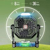 NNETM Portable Rechargeable Camping Fan - 7800mAh Battery, Cordless, USB Operated, Wireless, Hanging Hook