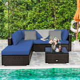 NNECW 6-Piece Patio Rattan Sofa Set with Washable Cushion Cover for Backyard & Poolside Blue