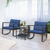 NNECW 3 Pieces Outdoor Rocking Bistro Set for Garden Backyard &amp Poolside-Navy
