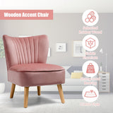 NNECW Velvet Accent Chair with Solid Rubber Wood Legs for Dining Room Pink