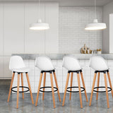 NNECW 2Pcs PU Leather Bar Stools with Round Metal Footrest-White