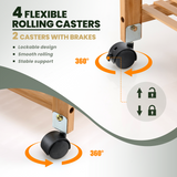 NNECW 4-Tier Bamboo Rolling Storage Cart with Locking Casters