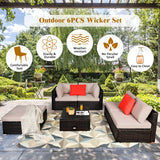 NNECW 6 PCS Outdoor Lounge Setting Furniture Rattan Patio Wicker Sofa Set Garden