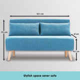 NNEDPE Sarantino Adjustable Corner Sofa 2-Seater Lounge Linen Bed Seat - Blue