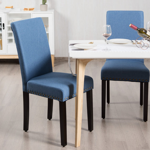 NNECW 2 Pieces Fabric Dining Chairs with Upholstered Seat & Nailhead Trim-Blue