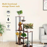NNETM 7-Story Indoor Floor Standing Flower Rack - Black Frame Coffee Board