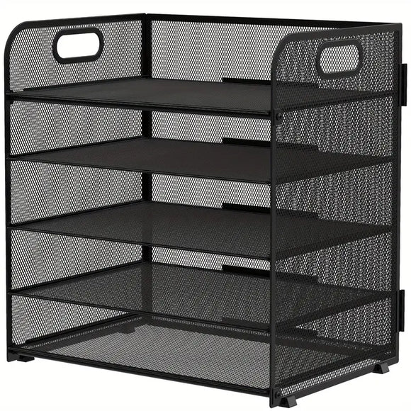 NNETM Black Mesh Desktop File Organizer - 5-Layer, Portable and Sleek Design