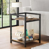 NNETM Rustic Square Wooden Coffee Table with Storage Shelf - Tiger Skin Color
