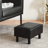 NNETM Small Wooden Leg Ottoman: Black PU Faux Leather Footrest