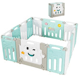 NNECW Green 14-Panel  Baby Fence with Safety Lock &  Educational Toys