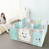 NNECW Green 14-Panel  Baby Fence with Safety Lock &  Educational Toys