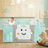 NNECW Green 14-Panel  Baby Fence with Safety Lock &  Educational Toys