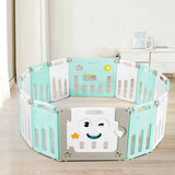 NNECW Green 14-Panel  Baby Fence with Safety Lock &  Educational Toys