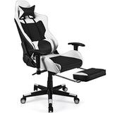 NNECW Adjustable Gaming Chair with Health Massager Lumbar Support-White