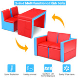 NNECW 2 in 1 Kids Sofa with Storage Space and Wooden Frame-Red