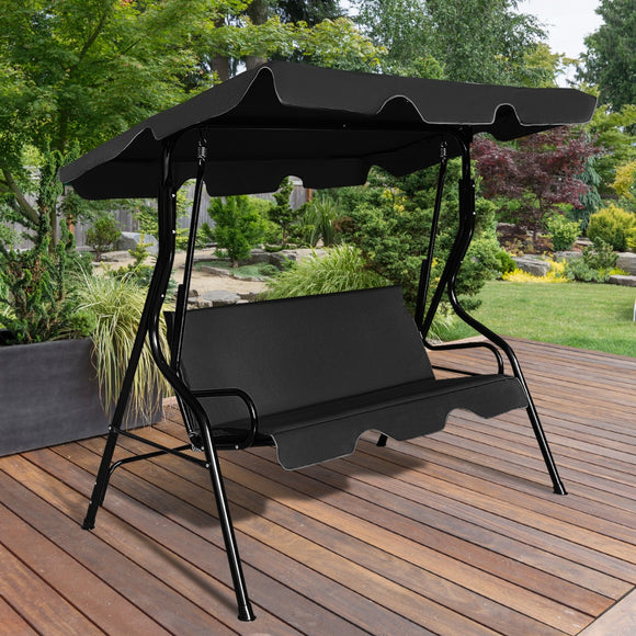 NNECW 3 Seat Outdoor Patio Swing Chair with Adjustable Canopy for Backyard/Balcony