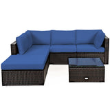 NNECW 6-Piece Patio Rattan Sofa Set with Washable Cushion Cover for Backyard & Poolside Blue