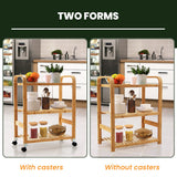 NNECW 3-Tier Bamboo Rolling Storage Cart
