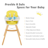 NNECW 3 in 1 Baby High Chair with Adjustable Legs and Tray for Dining-Yellow