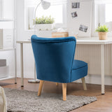 NNECW Velvet Accent Chair with Solid Rubber Wood Legs for Dining Room Blue