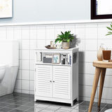 NNECW Wooden Storage Cabinet with Lamellar Doors and Shelf for Bathroom