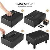 NNETM Small Wooden Leg Ottoman: Black PU Faux Leather Footrest