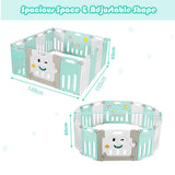 NNECW Green 14-Panel  Baby Fence with Safety Lock &  Educational Toys