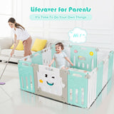 NNECW Green 14-Panel  Baby Fence with Safety Lock &  Educational Toys