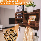 NNETM Traditional Wooden Wall-Mounted Storage Shelf with Hooks