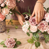 NNETM Dusty Rose Artificial Roses Flowers (25pcs) - Real Touch PE Foam, Flexible Wire Stems