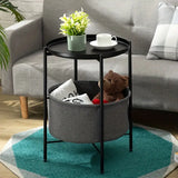 NNETM Double Layer Black Metal Tea Table in Black Color