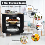 NNECW 3-tier Round Coffee Table with 2 Storage Shelves