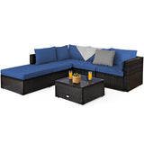 NNECW 6-Piece Patio Rattan Sofa Set with Washable Cushion Cover for Backyard & Poolside Blue