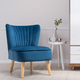 NNECW Velvet Accent Chair with Solid Rubber Wood Legs for Dining Room Blue