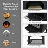 NNECW 3-in-1 Pizza Oven Wood Fired Portable Outdoor BBQ Grill Smoker Pizza Maker