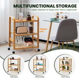 NNECW 3-Tier Bamboo Rolling Storage Cart