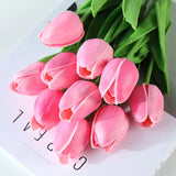 NNETM 5pcs Artificial Tulip Stems: Realistic Faux Tulip Flowers(Dark Pink (5pcs))