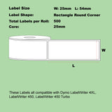 NNEIDS 200 Roll Roll Pack Alternative White Labels for Dymo #11352 25mm x 54mm 500L