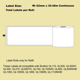 NNEIDS 48 Roll Alternative White Refill labels for Brother DK-22205 62mm x 30.48m Continuous Length