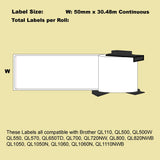 NNEIDS 6 Pack  Alternative White labels for Brother DK-22223 50mm x 30.48m Continuous Length