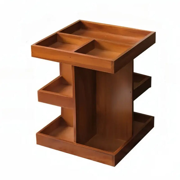 NNETM 360° Rotating Wooden Cosmetic Storage Shelves - Brown Vanity Shelf