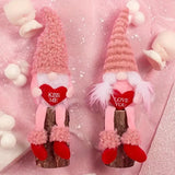 NNETM Romantic Handmade Plush Valentine's Day Gnome Decor Set - Long Leg Love Heart Design