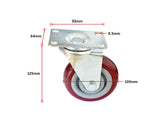 NNEDSZ x 4 Heavy Duty PU Swivel Castor Wheels With Brake