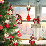 NNETM 24-Piece Dwarf Christmas Red Wooden Hanging Pendants