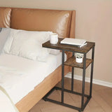 NNETM Wooden Sofa Side Table with Storage Rack - Classic Style