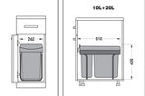 NNEDSZ Out Bin Kitchen Double Dual Slide Garbage Rubbish Waste 10L+20L