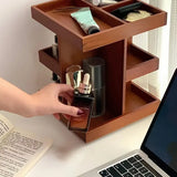 NNETM 360° Rotating Wooden Cosmetic Storage Shelves - Brown Vanity Shelf