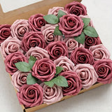 NNETM 25pcs Real Touch Artificial Roses - Cinnamon Rose & Shabby Pink
